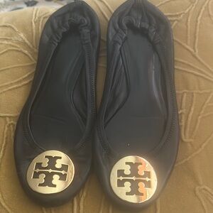 Tory Burch Black Flats with Gold Emblem 7